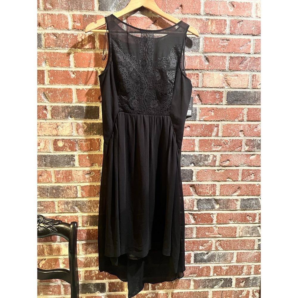 Vince Camuto Dress Womens 10 Black Lace Sheer Hi Low Cocktail Event NWT